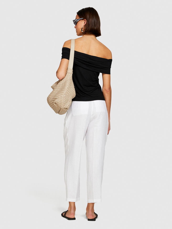 100% linen barrel leg trousers - women's carrot fit trousers - White | Sisley image number 3